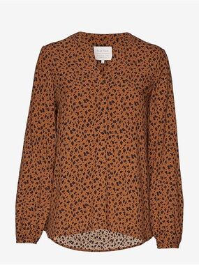 Part Two Copenhagen Micha Rust Brown Floral-Print V-Neck Long Sleeve Blouse